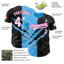 Load image into Gallery viewer, Custom Graffiti Pattern Black Sky Blue-Pink 3D Scratch Authentic Baseball Jersey

