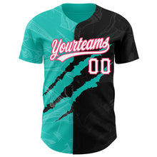 Load image into Gallery viewer, Custom Graffiti Pattern Black Aqua-Neon Pink 3D Scratch Authentic Baseball Jersey
