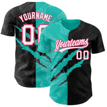 Load image into Gallery viewer, Custom Graffiti Pattern Black Aqua-Neon Pink 3D Scratch Authentic Baseball Jersey
