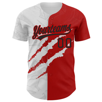 Custom Graffiti Pattern Black-Red 3D Scratch Authentic Baseball Jersey