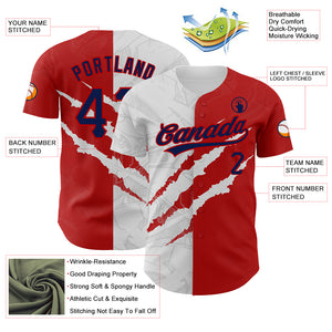 Custom Graffiti Pattern Navy-Red 3D Scratch Authentic Baseball Jersey