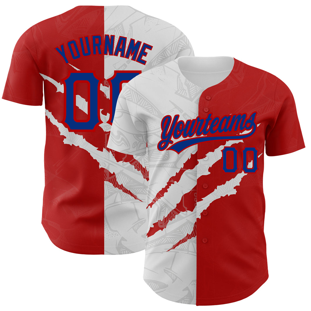 Custom Graffiti Pattern Royal-Red 3D Scratch Authentic Baseball Jersey