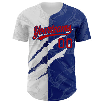 Custom Graffiti Pattern Red-Royal 3D Scratch Authentic Baseball Jersey