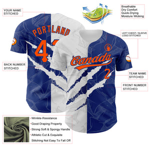 Custom Graffiti Pattern Orange-Royal 3D Scratch Authentic Baseball Jersey