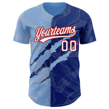 Load image into Gallery viewer, Custom Graffiti Pattern Royal Light Blue-Red 3D Scratch Authentic Baseball Jersey
