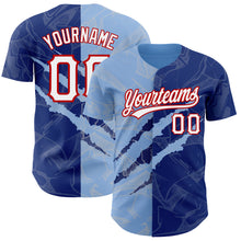 Load image into Gallery viewer, Custom Graffiti Pattern Royal Light Blue-Red 3D Scratch Authentic Baseball Jersey
