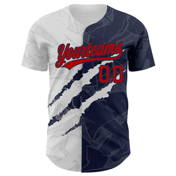 Custom Graffiti Pattern Red-Navy 3D Scratch Authentic Baseball Jersey