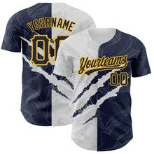 Load image into Gallery viewer, Custom Graffiti Pattern Navy-Gold 3D Scratch Authentic Baseball Jersey
