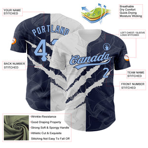 Custom Graffiti Pattern Light Blue-Navy 3D Scratch Authentic Baseball Jersey