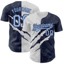 Laden Sie das Bild in den Galerie-Viewer, Custom Graffiti Pattern Light Blue-Navy 3D Scratch Authentic Baseball Jersey
