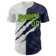 Load image into Gallery viewer, Custom Graffiti Pattern Neon Green-Navy 3D Scratch Authentic Baseball Jersey

