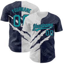 Load image into Gallery viewer, Custom Graffiti Pattern Teal-Navy 3D Scratch Authentic Baseball Jersey
