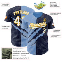 Load image into Gallery viewer, Custom Graffiti Pattern Navy Light Blue-Gold 3D Scratch Authentic Baseball Jersey
