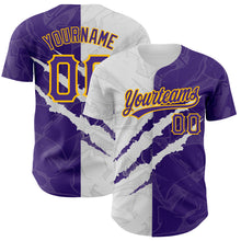 Laden Sie das Bild in den Galerie-Viewer, Custom Graffiti Pattern Purple-Gold 3D Scratch Authentic Baseball Jersey

