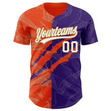 Laden Sie das Bild in den Galerie-Viewer, Custom Graffiti Pattern Purple Orange-Old Gold 3D Scratch Authentic Baseball Jersey
