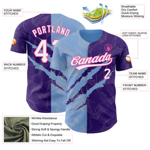Custom Graffiti Pattern Purple Light Blue-Pink 3D Scratch Authentic Baseball Jersey