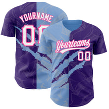 Load image into Gallery viewer, Custom Graffiti Pattern Purple Light Blue-Pink 3D Scratch Authentic Baseball Jersey
