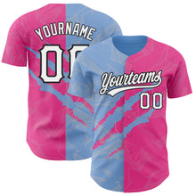 Load image into Gallery viewer, Custom Graffiti Pattern Pink Light Blue-Black 3D Scratch Authentic Baseball Jersey
