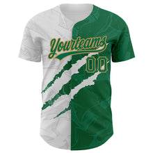 Load image into Gallery viewer, Custom Graffiti Pattern Kelly Green-Old Gold 3D Scratch Authentic Baseball Jersey
