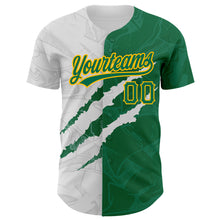 Load image into Gallery viewer, Custom Graffiti Pattern Kelly Green-Gold 3D Scratch Authentic Baseball Jersey
