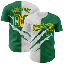 Load image into Gallery viewer, Custom Graffiti Pattern Kelly Green-Gold 3D Scratch Authentic Baseball Jersey
