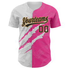 Load image into Gallery viewer, Custom Graffiti Pattern Black Pink-Old Gold 3D Scratch Authentic Baseball Jersey
