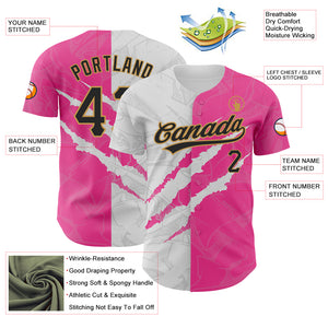 Custom Graffiti Pattern Black Pink-Old Gold 3D Scratch Authentic Baseball Jersey