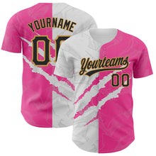 Load image into Gallery viewer, Custom Graffiti Pattern Black Pink-Old Gold 3D Scratch Authentic Baseball Jersey
