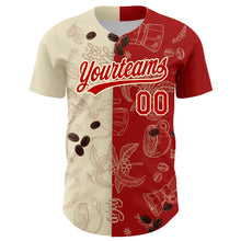 Load image into Gallery viewer, Custom Cream Red 3D Pattern Design International Coffee Day Authentic Baseball Jersey
