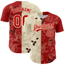 Load image into Gallery viewer, Custom Cream Red 3D Pattern Design International Coffee Day Authentic Baseball Jersey
