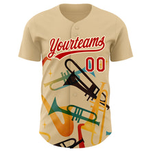 Load image into Gallery viewer, Custom Cream Red 3D Pattern Design International Jazz Day Authentic Baseball Jersey
