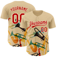 Load image into Gallery viewer, Custom Cream Red 3D Pattern Design International Jazz Day Authentic Baseball Jersey
