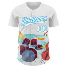 Charger l&#39;image dans la galerie, Custom White Sky Blue 3D Pattern Design International Jazz Day Authentic Baseball Jersey
