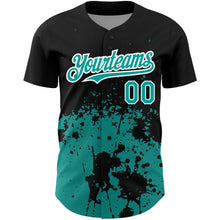 Загрузить изображение в средство просмотра галереи, Custom Black Teal-White 3D Pattern Design Abstract Splash Grunge Art Authentic Baseball Jersey
