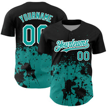 Загрузить изображение в средство просмотра галереи, Custom Black Teal-White 3D Pattern Design Abstract Splash Grunge Art Authentic Baseball Jersey
