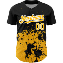 Laden Sie das Bild in den Galerie-Viewer, Custom Black Gold-White 3D Pattern Design Abstract Splash Grunge Art Authentic Baseball Jersey
