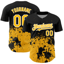 Laden Sie das Bild in den Galerie-Viewer, Custom Black Gold-White 3D Pattern Design Abstract Splash Grunge Art Authentic Baseball Jersey
