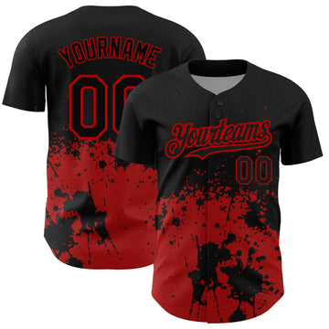 Custom Black Red 3D Pattern Design Abstract Splash Grunge Art Authentic Baseball Jersey