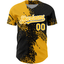 Laden Sie das Bild in den Galerie-Viewer, Custom Black Gold-White 3D Pattern Design Abstract Brush Stroke Authentic Baseball Jersey
