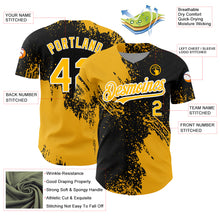 Laden Sie das Bild in den Galerie-Viewer, Custom Black Gold-White 3D Pattern Design Abstract Brush Stroke Authentic Baseball Jersey
