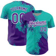 Load image into Gallery viewer, Custom Aqua Purple-White 3D Pattern Design Abstract Brush Stroke Authentic Baseball Jersey
