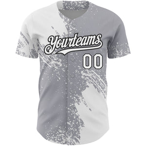 Custom Gray White-Black 3D Pattern Design Abstract Brush Stroke Authentic Baseball Jersey