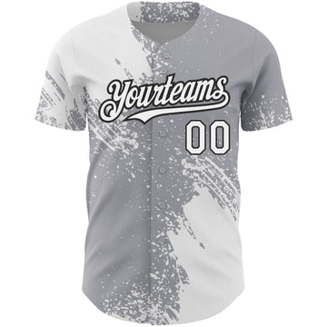 Custom Gray White-Black 3D Pattern Design Abstract Brush Stroke Authentic Baseball Jersey