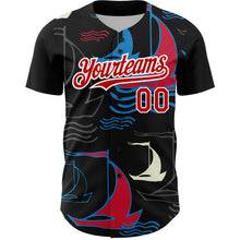 Laden Sie das Bild in den Galerie-Viewer, Custom Black Red-White 3D Pattern Design Sailing Boats Authentic Baseball Jersey
