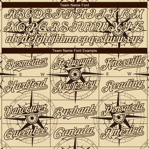 Custom Cream Brown 3D Pattern Design Navigation Compass Authentic Baseball Jersey