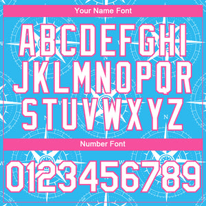 Custom Sky Blue White-Pink 3D Pattern Design Navigation Compass Authentic Baseball Jersey