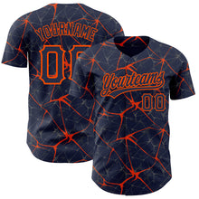 Load image into Gallery viewer, Custom Navy Orange 3D Pattern Design Abstract Network Authentic Baseball Jersey
