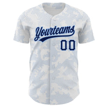 Load image into Gallery viewer, Custom White Navy-Light Blue 3D Pattern Design Curve Lines Authentic Baseball Jersey
