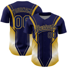 Load image into Gallery viewer, Custom Navy Old Gold 3D Pattern Design Side Stripes Authentic Baseball Jersey
