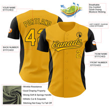 Load image into Gallery viewer, Custom Gold Black 3D Pattern Design Side Stripes Authentic Baseball Jersey
